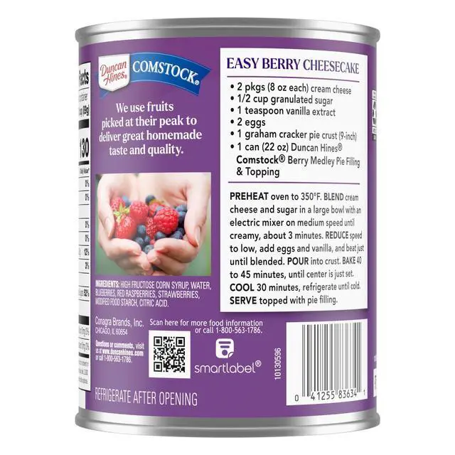 Alt view image 3 of 7 - (2 pack) Duncan Hines Comstock, Berry Medley Pie Filling and Topping, 22 oz.