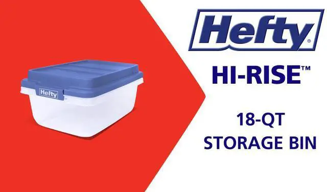 Alt view image 2 of 6 - Hefty HI-RISE 18 Quart Small Latching Storage Bin, Clear Plastic Storage Container with Latch HI-RISE Lid, Blue