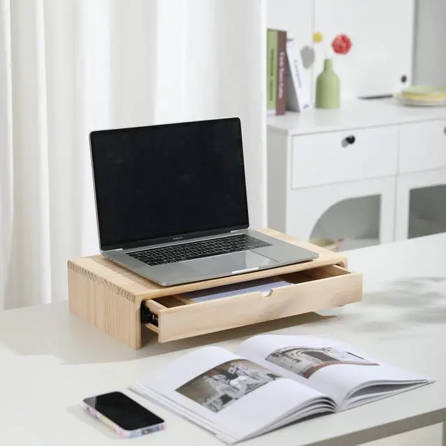 Alt view image 2 of 6 - Pen+Gear Wooden Monitor Stand, Combines the Functions of Holding Computers and Storing Items