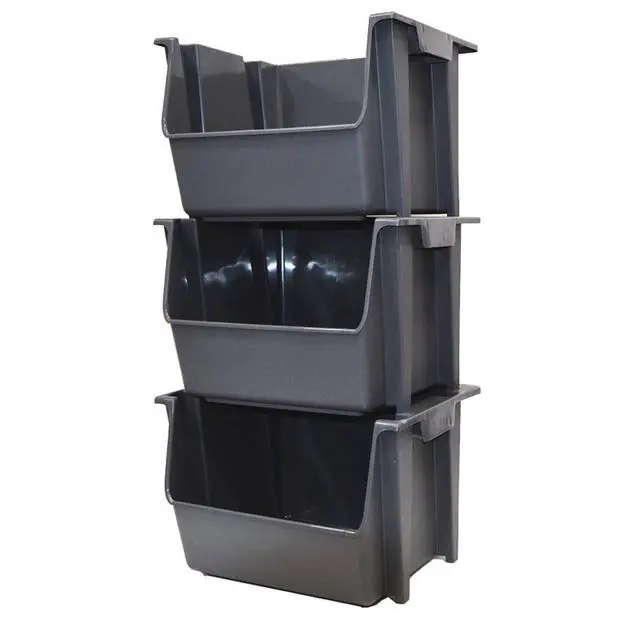 Alt view image 6 of 6 - Mighty Tuff Garage Stacking Storage Bin, Plastic, Gray