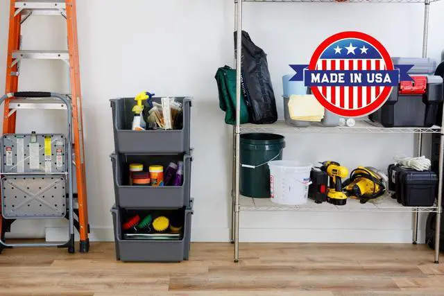Alt view image 3 of 6 - Mighty Tuff Garage Stacking Storage Bin, Plastic, Gray