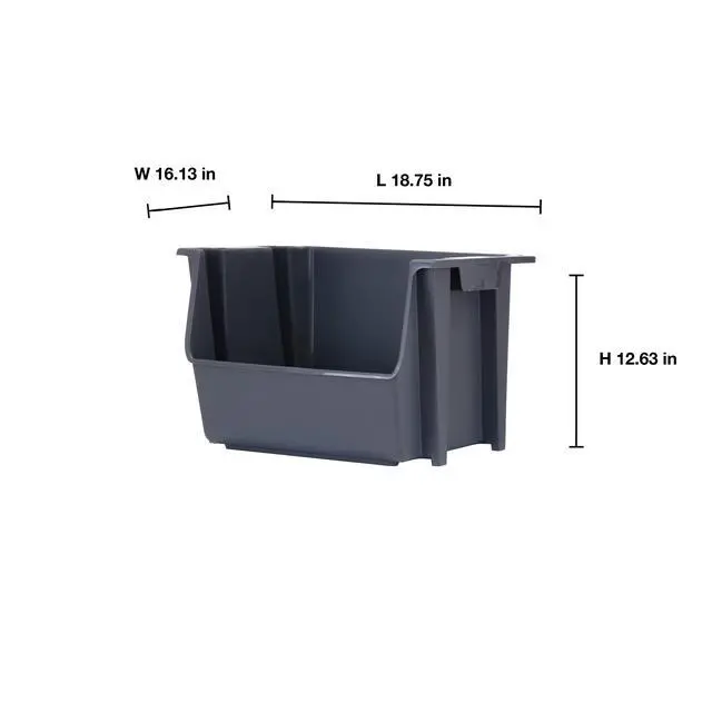 Alt view image 2 of 6 - Mighty Tuff Garage Stacking Storage Bin, Plastic, Gray
