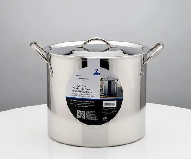 Main image of Mainstays 12-Qt Stainless Steel Stock Pot with Metal Lid
