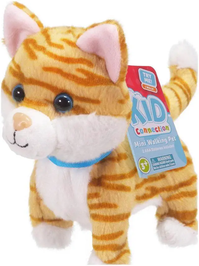 Main image of Kid Connection Miniature Electronic Walking Pet Orange Striped Cat, 6in Height, Toddler Plush Toys