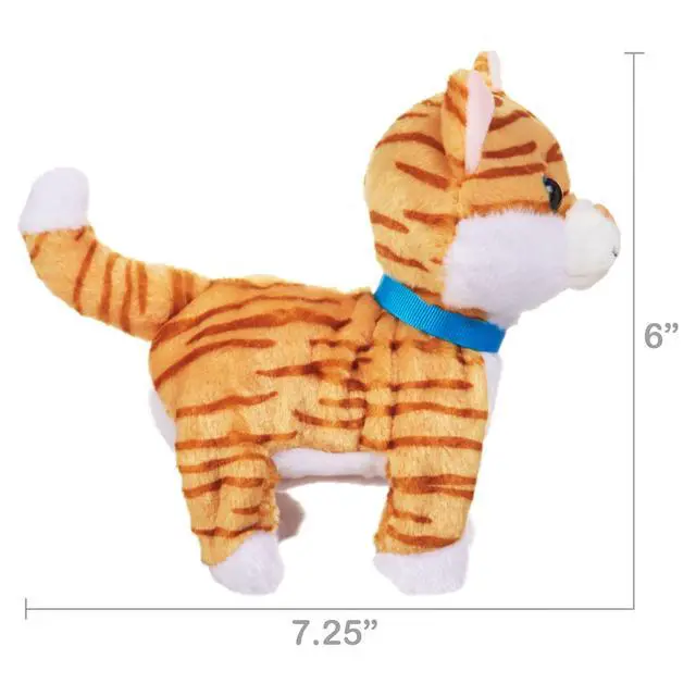 Alt view image 4 of 6 - Kid Connection Miniature Electronic Walking Pet Orange Striped Cat, 6in Height, Toddler Plush Toys