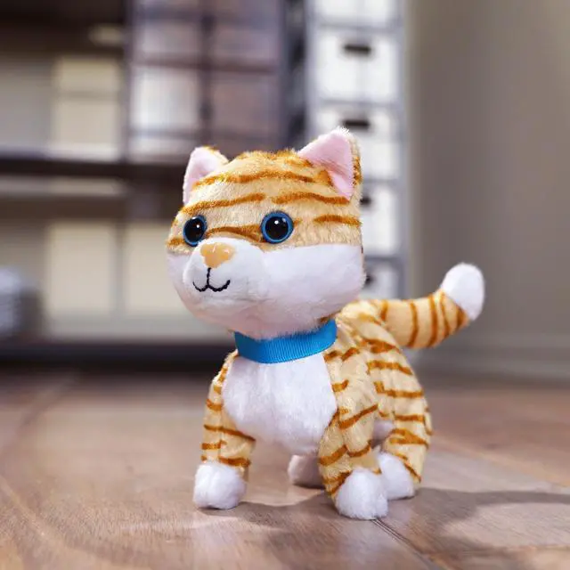 Alt view image 5 of 6 - Kid Connection Miniature Electronic Walking Pet Orange Striped Cat, 6in Height, Toddler Plush Toys