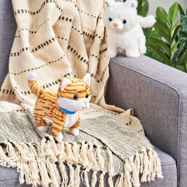 Alt view image 2 of 6 - Kid Connection Miniature Electronic Walking Pet Orange Striped Cat, 6in Height, Toddler Plush Toys