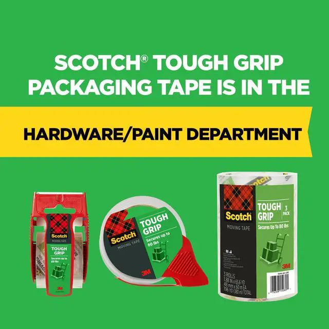Alt view image 6 of 7 - (2 pack) Scotch Tough Grip Moving Packaging Tape, Clear, 1.88 in x 925 in, 1 Roll