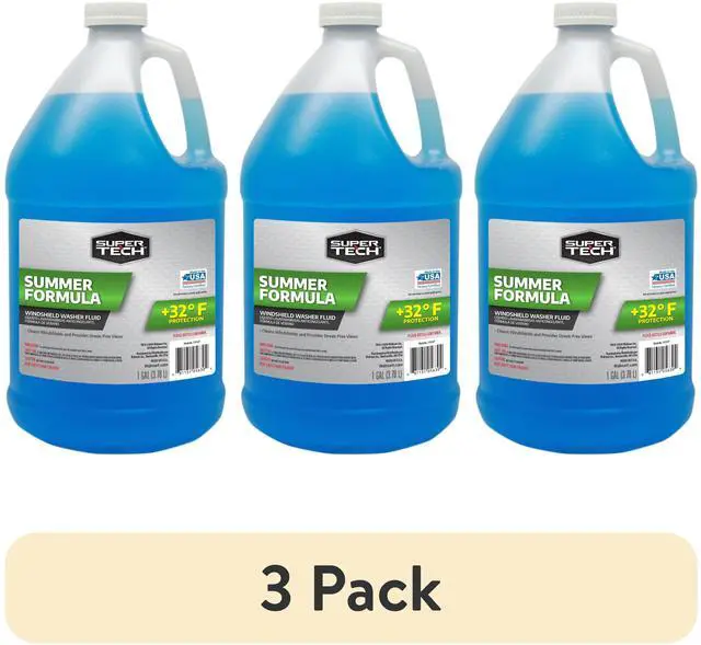 Main image of (3 pack) Super Tech Summer Formula +32F Windshield Washer Fluid for All Vehicle Types, 1 Gallon