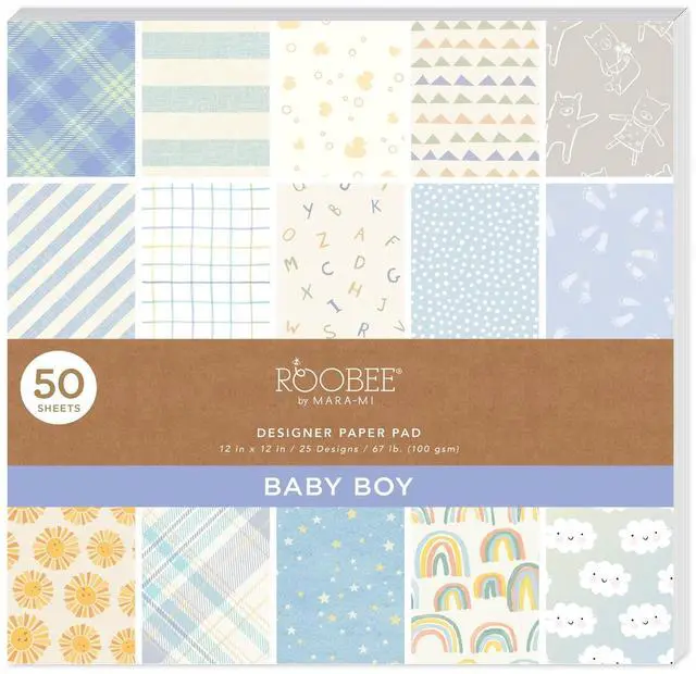 Main image of Roobee by Mara Mi Baby Boy Blue Scrapbook Paper Pad, 12"x12" 50 Sheets, 25 Designs