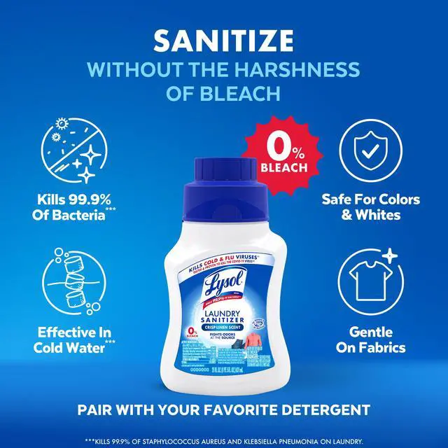 Alt view image 7 of 7 - Lysol Laundry Sanitizer Additive, Sanitizing Liquid for Clothes and Linens, Crisp Linen, 21 fl oz