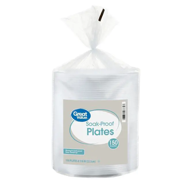 Alt view image 2 of 7 - Great Value Soak-Proof Foam Plates, White, 9 in, 150 Count