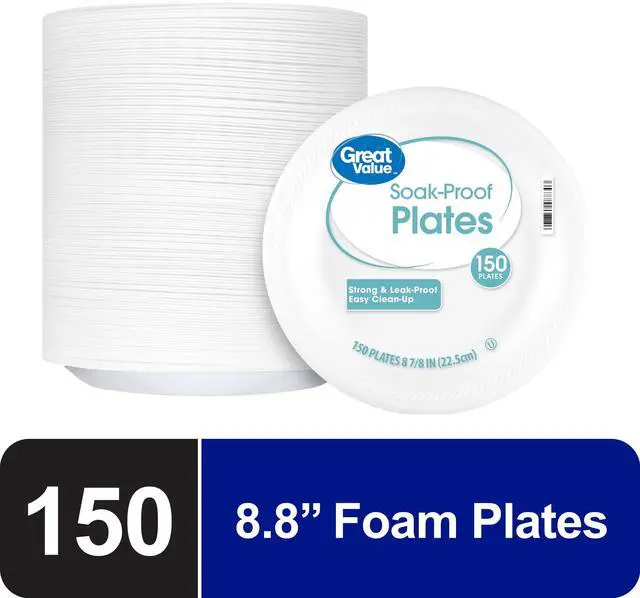 Main image of Great Value Soak-Proof Foam Plates, White, 9 in, 150 Count