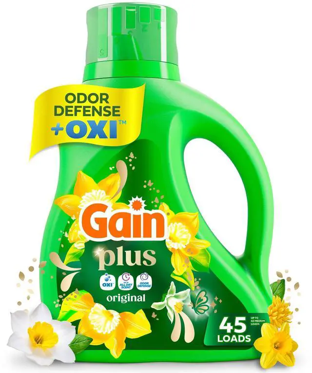 Main image of Gain Plus Liquid Laundry Detergent with Odor Defense + OXI, Original Scent, 60 fl oz, 45 Loads