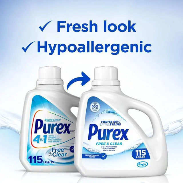 Alt view image 2 of 5 - Purex Free & Clear Liquid Detergent for Sensitive Skin, 150 fl oz, 115 Loads
