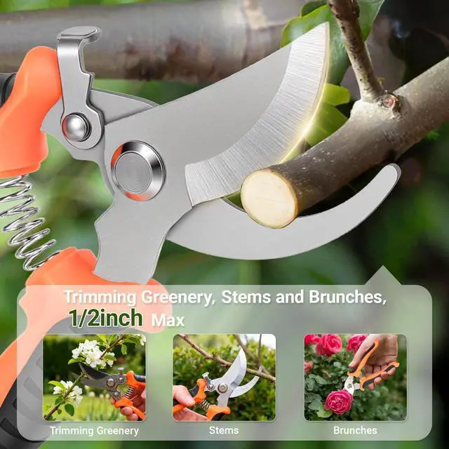 Alt view image 6 of 7 - Pruning Shear, Premium Gardening Scissors for Rose Bushes, 7.5IN Garden Pruner with Stainless Steel Blades and Softgrip, Effortlessly Cuts 0.6IN Branches, One-Hand Lock G