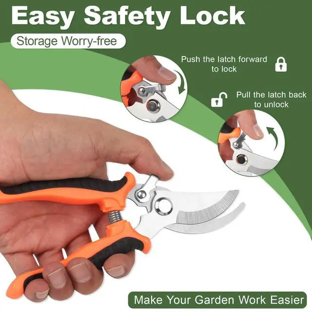 Alt view image 3 of 7 - Pruning Shear, Premium Gardening Scissors for Rose Bushes, 7.5IN Garden Pruner with Stainless Steel Blades and Softgrip, Effortlessly Cuts 0.6IN Branches, One-Hand Lock G