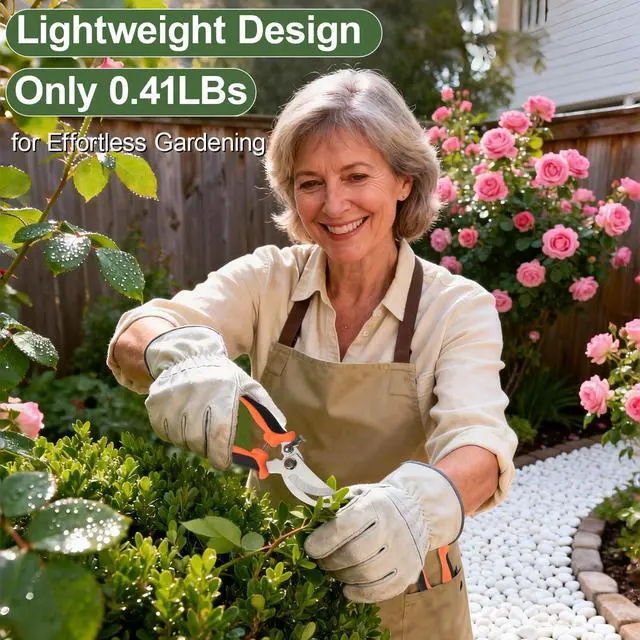 Alt view image 4 of 7 - Pruning Shear, Premium Gardening Scissors for Rose Bushes, 7.5IN Garden Pruner with Stainless Steel Blades and Softgrip, Effortlessly Cuts 0.6IN Branches, One-Hand Lock G