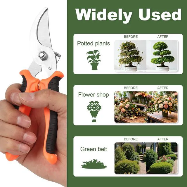 Alt view image 2 of 7 - Pruning Shear, Premium Gardening Scissors for Rose Bushes, 7.5IN Garden Pruner with Stainless Steel Blades and Softgrip, Effortlessly Cuts 0.6IN Branches, One-Hand Lock G