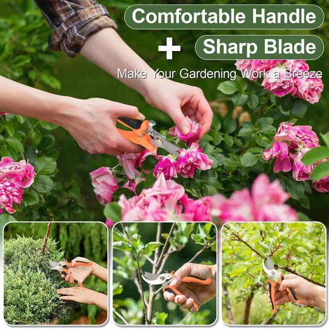 Alt view image 7 of 7 - Pruning Shear, Premium Gardening Scissors for Rose Bushes, 7.5IN Garden Pruner with Stainless Steel Blades and Softgrip, Effortlessly Cuts 0.6IN Branches, One-Hand Lock G