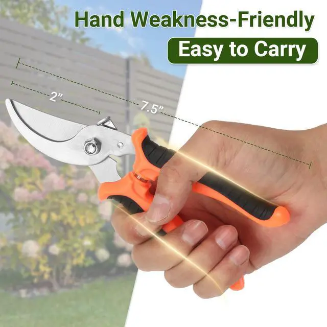 Alt view image 5 of 7 - Pruning Shear, Premium Gardening Scissors for Rose Bushes, 7.5IN Garden Pruner with Stainless Steel Blades and Softgrip, Effortlessly Cuts 0.6IN Branches, One-Hand Lock G