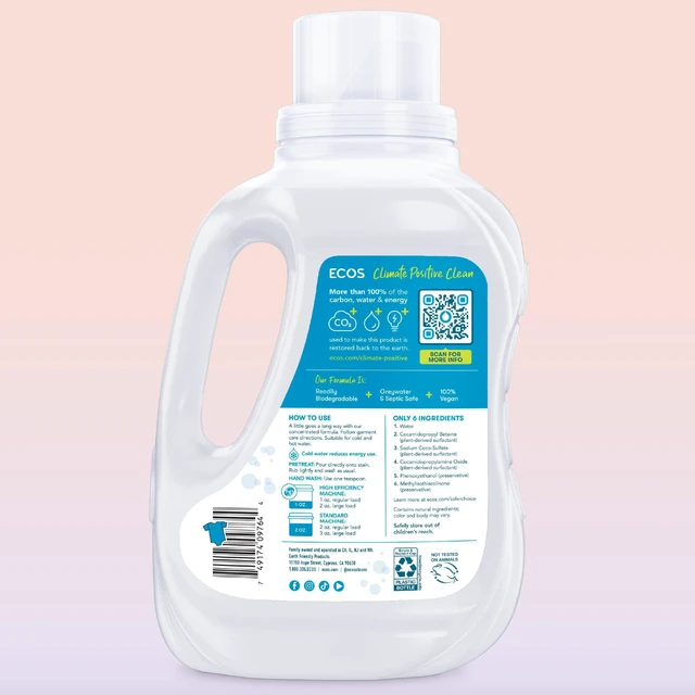 Alt view image 5 of 6 - ECOS Free & Clear Laundry Detergent Liquid, 50 Fl Oz (Pack of 2)