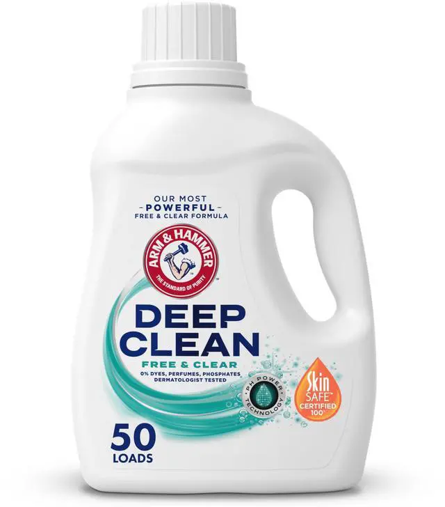 Main image of ARM & HAMMER Deep Clean Free & Clear Liquid Laundry Detergent, 75 Fl Oz, 50 Loads, Free of Dyes and Perfumes, Dermatologist Tested