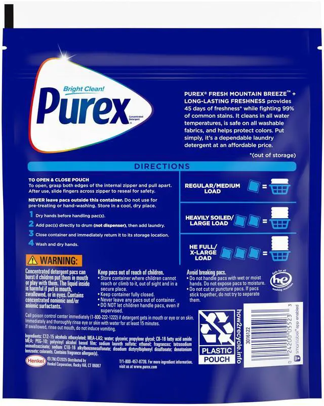 Alt view image 2 of 6 - Purex Laundry Detergent Pacs, Fresh Mountain Breeze, 66 Count