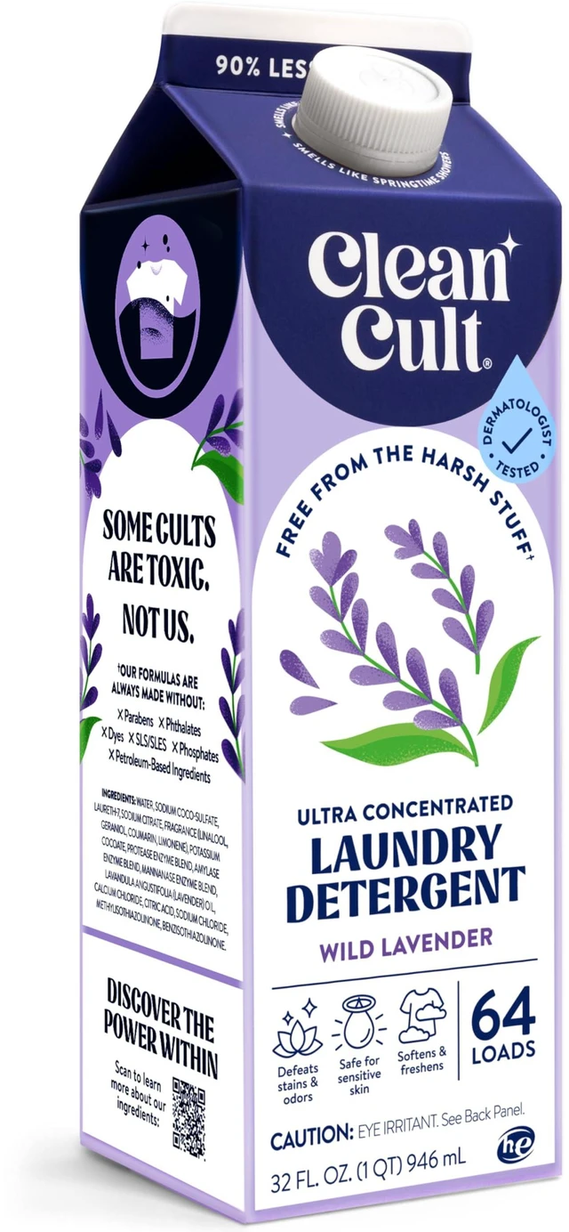 Main image of Ultra Concentrated Liquid Laundry Detergent Soap, Wild Lavender, 64 Loads (32 oz), Long Lasting Scent, Defeats Stains & Odors, 90% Less Plastic, No Harsh Chemicals, HE/St