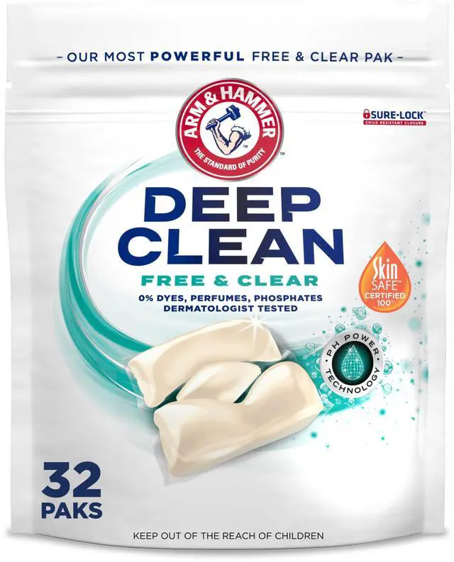 Main image of ARM & HAMMER Deep Clean Free & Clear Laundry Detergent Power Paks, 32 Count