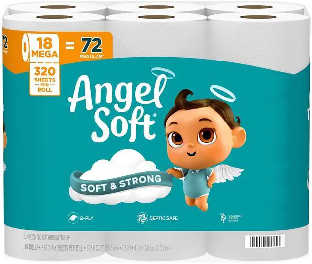 Main image of Soft and Strong Toilet Tissue, Angel Soft Toilet Paper, 18 Mega Rolls = 72 Regular Rolls