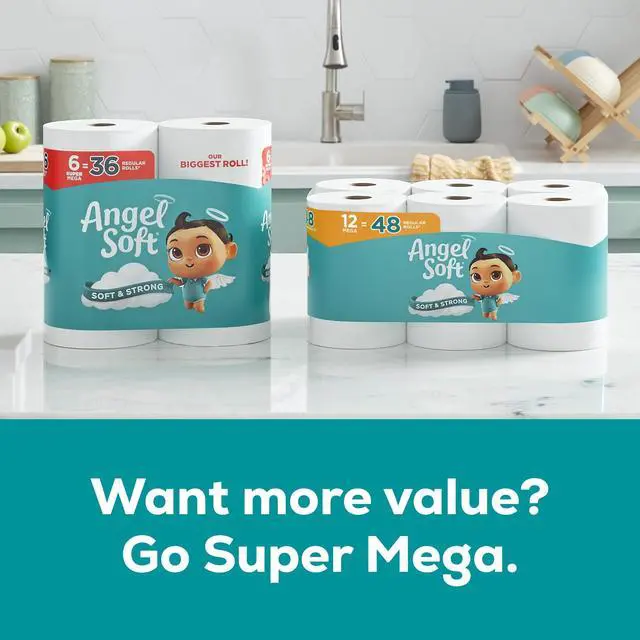 Alt view image 5 of 7 - Soft and Strong Toilet Tissue, Angel Soft Toilet Paper, 18 Mega Rolls = 72 Regular Rolls