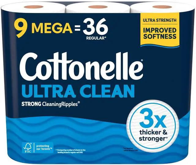 Main image of Cottonelle Ultra Clean Toilet Paper, 9 Mega Rolls = 36 Regular Rolls
