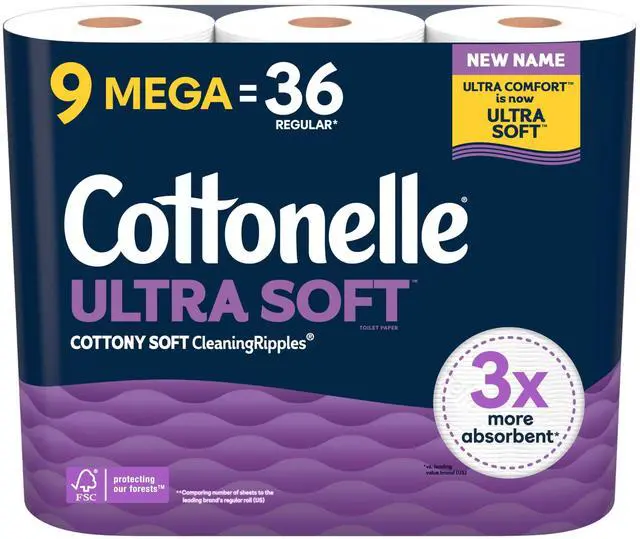 Main image of 9 Mega Rolls Cottonelle Ultra Soft Toilet Paper (Equals 36 Regular Rolls)