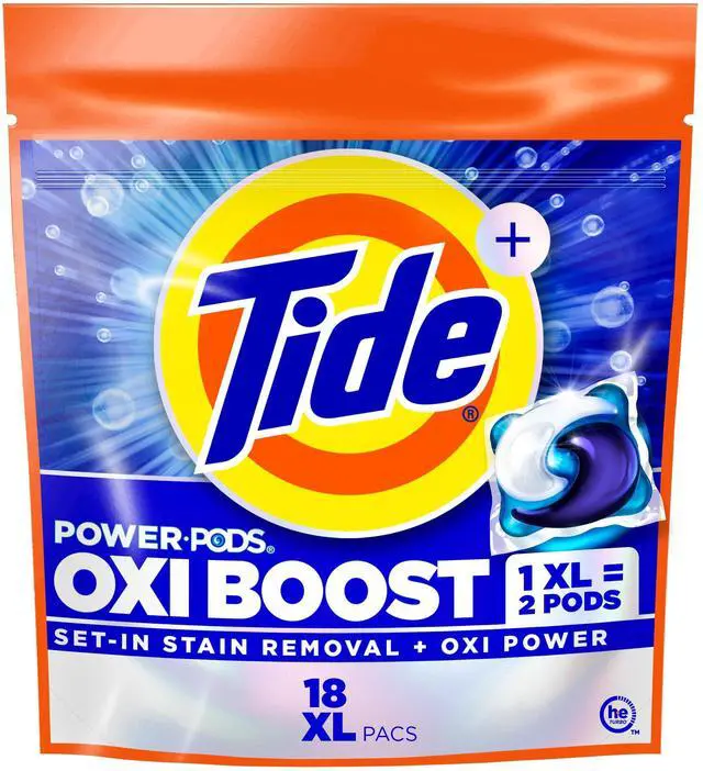 Main image of Tide Oxi Boost Power PODS Laundry Detergent Pacs, 18 Count, with Set-In Stain Removal and Oxi Power, Laundry Soap Detergent Pacs