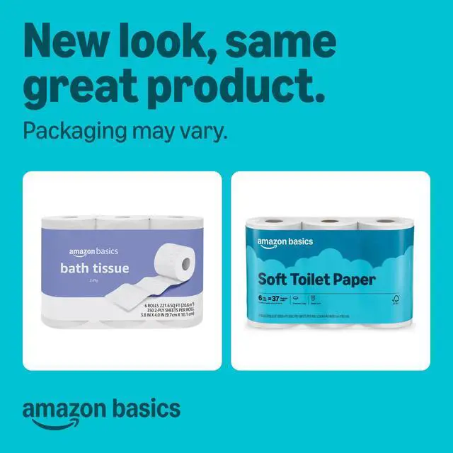 Alt view image 3 of 5 - Basics 2-Ply Soft Toilet Paper, 6 Rolls, 350 Sheets per Roll, Equivalent to 37 Regular Rolls, Septic Safe