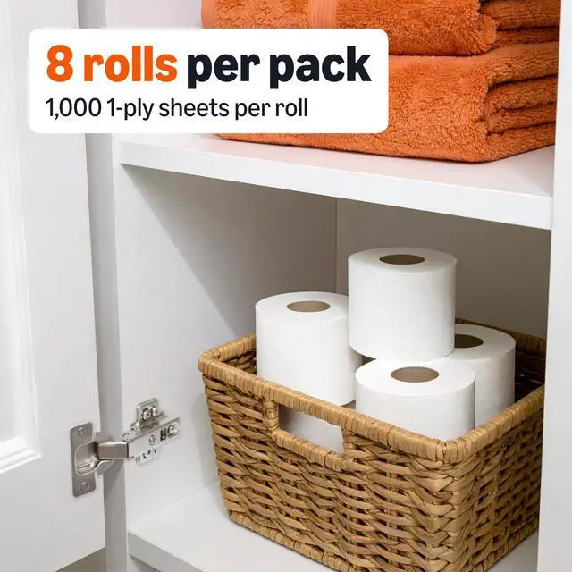 Alt view image 4 of 5 - Basics 1-Ply Bath Tissue, 1000 Sheet, 8 Rolls, Septic Safe