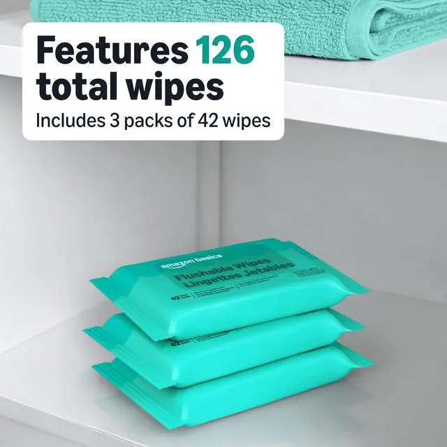 Alt view image 4 of 5 - Flushable Wipes, Fragrance Free, Adult Wet Wipes, 126 Count (3 Packs of 42), Packaging May Vary