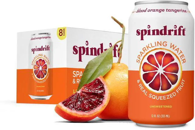 Main image of Spindrift Sparkling Water Blood Orange Tangerine Flavored, Made with Real Squeezed Fruit, 12 fl oz, 8 Count, No Sugar Added, 12 Calories per Can