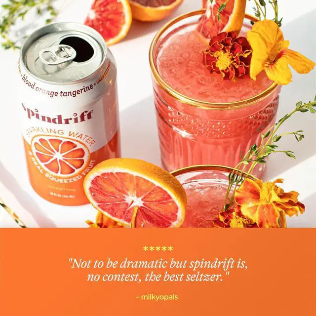 Alt view image 3 of 4 - Spindrift Sparkling Water Blood Orange Tangerine Flavored, Made with Real Squeezed Fruit, 12 fl oz, 8 Count, No Sugar Added, 12 Calories per Can