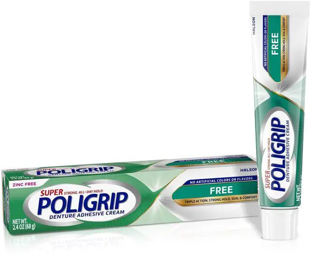 Main image of Poligrip Free Denture Adhesive Cream, 2.4 Oz, Strong All-Day Hold, Food Seal