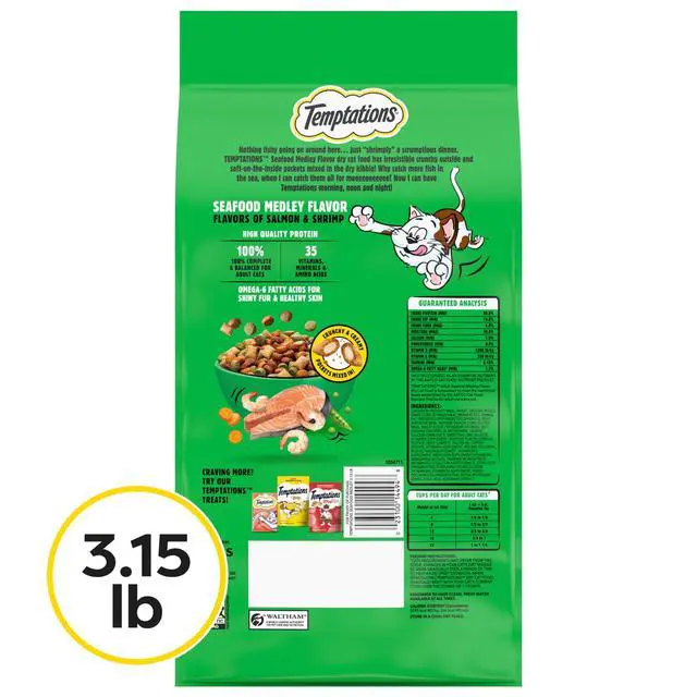 Alt view image 4 of 6 - Temptations Dry Cat Food Seafood Medley Flavor, 3.15 Lb Bag