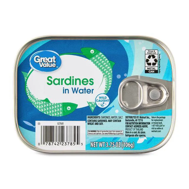Alt view image 3 of 4 - Great Value Sardines in Water, 3.75 oz, 6 Pack