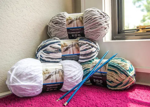 Alt view image 7 of 7 - Mainstays Cozy Chenille Yarn, Bulky, 220 yd, Arctic White, 100% Polyester