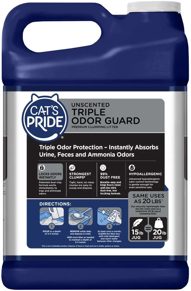 Alt view image 3 of 6 - Cat's Pride Unscented Clumping Cat Litter Max Power Triple Odor Guard, 15 lb Jug