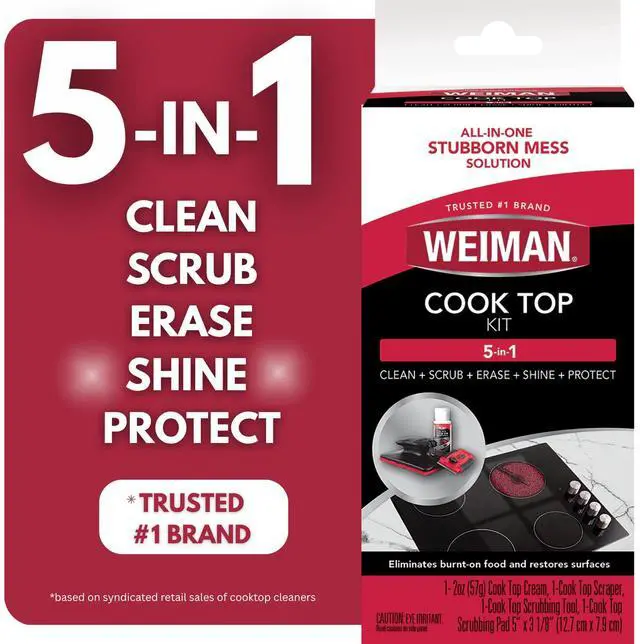 Main image of Weiman Complete 5-In-1 Cook Top Cleaning Kit with Cream, Scrubbing Pad and Scraper Tool
