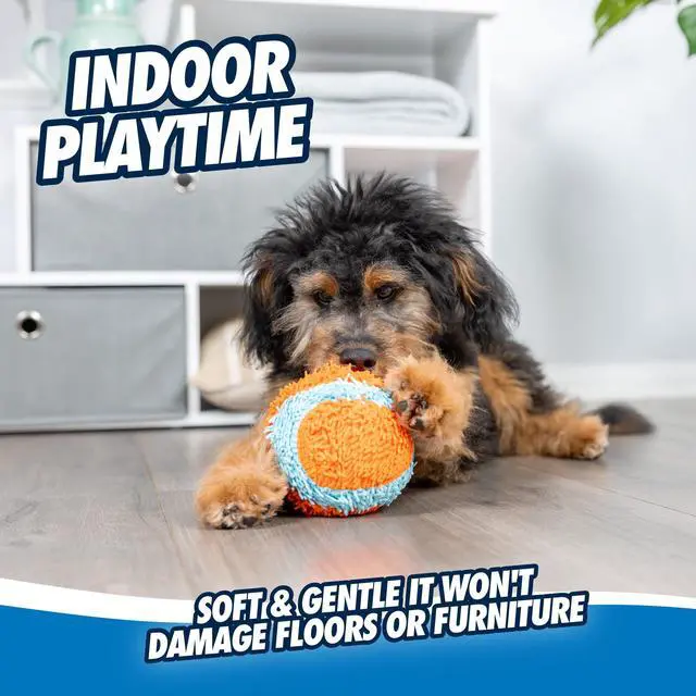 Alt view image 5 of 6 - Chuckit! Indoor Tumbler Fetch Dog Toy for Indoors, Chenille Fabric, 6.5", Pack of 1, Orange and Blue