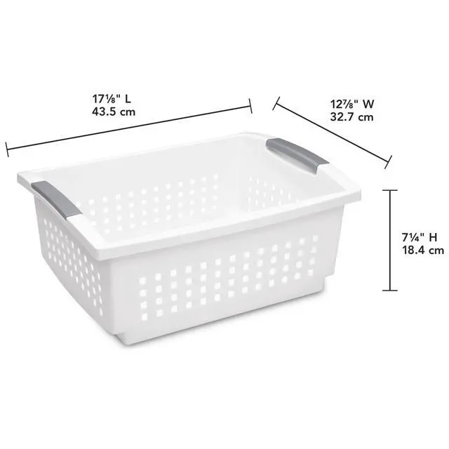 Alt view image 5 of 5 - White Sterilite Large Stacking Basket, Open Plastic Bin, Space Saving Organizers