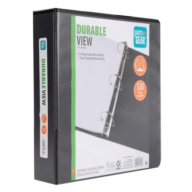 Alt view image 2 of 6 - Pen+Gear 3-Ring Durable View Binder, 2" D-Rings, Black, 1 Count