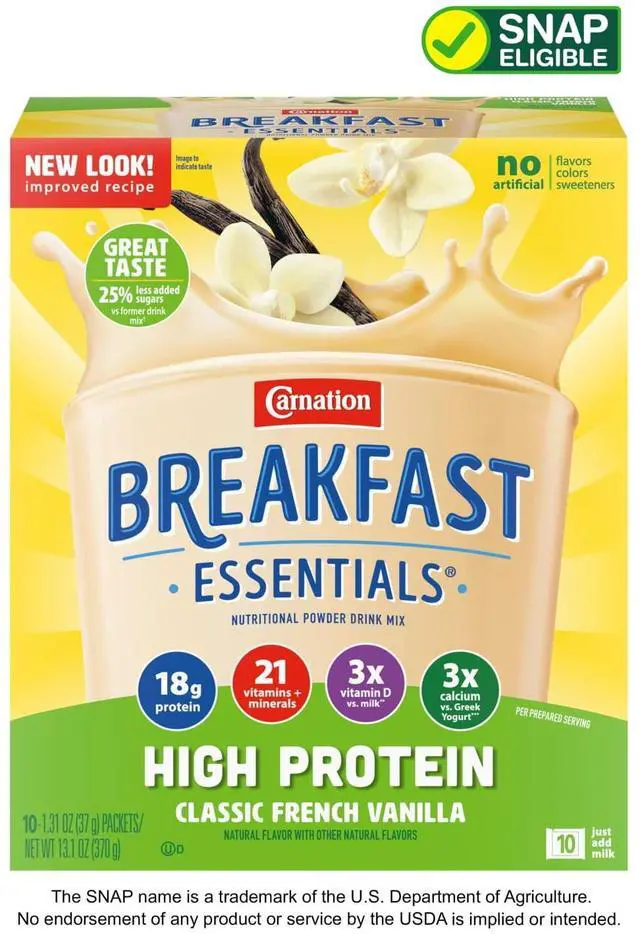 Main image of Carnation Breakfast Essentials High Protein Nutritional Shake Drink Mix Packets, Classic French Vanilla, 10 Count